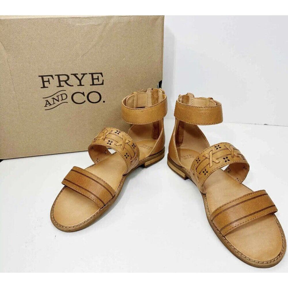 Frye & Co. Evie Whipstitch 2 Band Ankle Strap‎ Sandal Almond 9M NIB